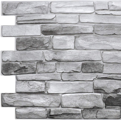 Dundee Deco Grey Faux Stone PVC 3D Wall Panel, 3.2 ft X 1.6 ft (98cm X 50cm), Interior Design Wall Paneling Decor, Sample 9 in X 9 in
