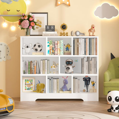 Book Shelf Set of 2, 8 Cubes Storage Organizer, 3-Tier Open Bookshelf Wooden Bookcase, Freestanding White Bookshelf Cube Shelf for Bedroom, Living Room