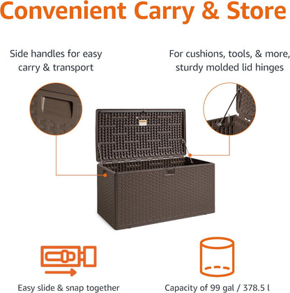Amazon Basics Outdoor Organization & Storage Deck Box with Lid, 99 Gallon, Brown
