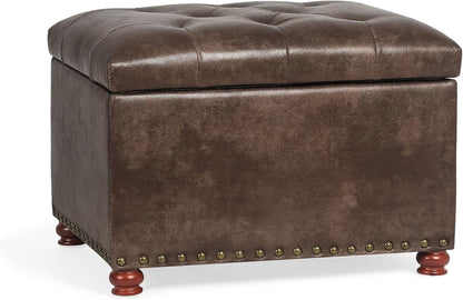 24'' Leather Ottoman with Storage Rectangle Foot Rest Ottomans Stool for Living Room(Brown,Leather Texture)