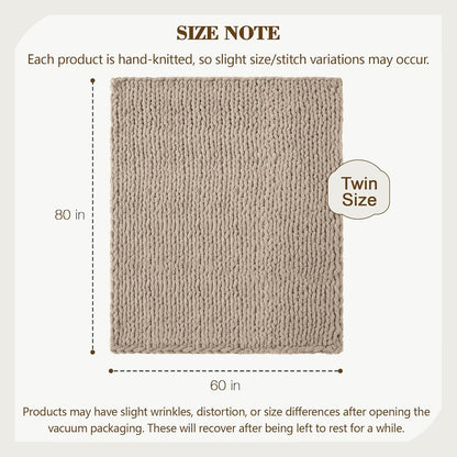 Carriediosa Chunky Knit Throw Blanket 60" X 80" Twin, 100% Hand Made Large Chenille Loop Yarn Soft Fluffy Throws for Couch Sofa Bed, Big Crochet Cozy Heavy Thick Cable Woven Blankets, Taupe