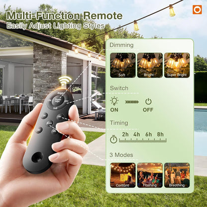 addlon 54(48+6) FT Solar String Lights Waterproof,Patio Lights Solar Powered with Remote& USB Port 24+2 LED Shatterproof Bulbs 3 Lighting Modes Outdoor Lights for Camping Backyard Garden
