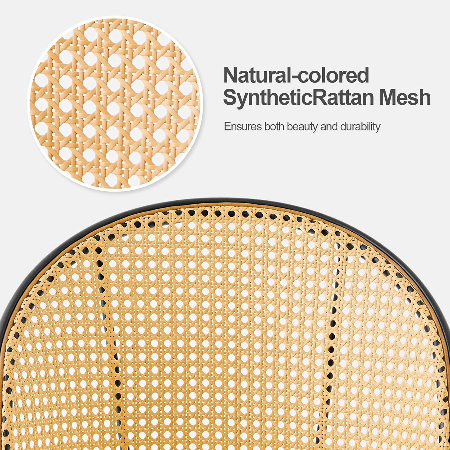 Dining Chairs Set of 6, Mid Century Modern Dining Room Chairs with Rattan Back, Faux Leather Kitchen Dining Chairs Farmhouse Armless Mesh Cane Back Side Chairs with Metal Legs, Black