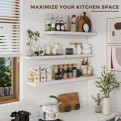 36 inch Floating Shelves Wall Shelves for Office with Invisible Brackets, 8 inch Deep Shelves for Bathroom, Living Room, Kitchen, Office, 36x7.9 inch deep Set of 2, White