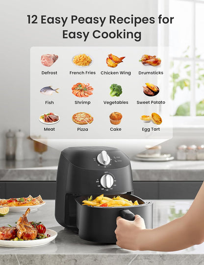 COMFEE' Compact 2.1 Quart Air Fryer with 12 Menu Options, Adjustable Timer & Temperature Control 180-400 degrees F, Dishwasher-Safe Nonstick Fry Basket with Stainless Steel Finish