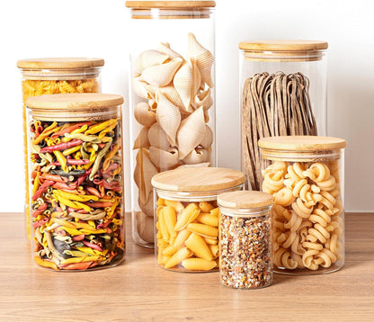 53oz Glass Food Storage Jars, Glass Jars with Bamboo Lids, Kitchen Storage Jars, Set of 4, Canisters with Airtight Lids for Spice, Coffee, Cookie, Pantry Organizers