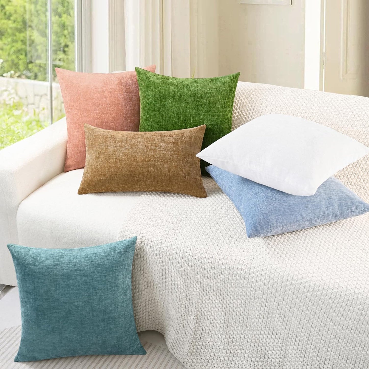 CaliTime Throw Pillow Covers Decorative 16 X 26 Inches Pack of 2 Cozy Chenille Cushion Cases for Couch Sofa Bed Living Room Home Baby Blue