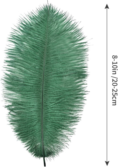 THARAHT Blackish Green Ostrich Feathers 12pcs Natural Bulk 8-10Inch 20cm-25cm for Crafts Wedding Party Centerpieces Mardi Gras Decoration Feather
