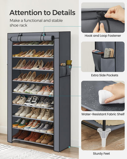 SONGMICS 10-Tier Shoe Rack, Shoe Storage Cabinet with Dustproof Cover, Free-Standing Shoe Storage
