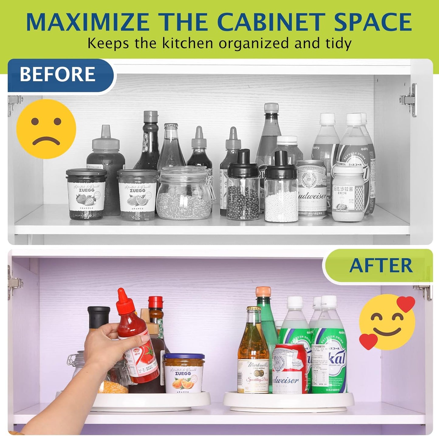 Lazy Susan Turntable, Set of 4, 10 Inch Non-Skid Lazy Susan Organizer for Cabinet, Pantry Organization, Kitchen Storage, Bathroom Sink Cabinet, Refrigerator, Countertop, Spice Rack (4 Pack 10 in)