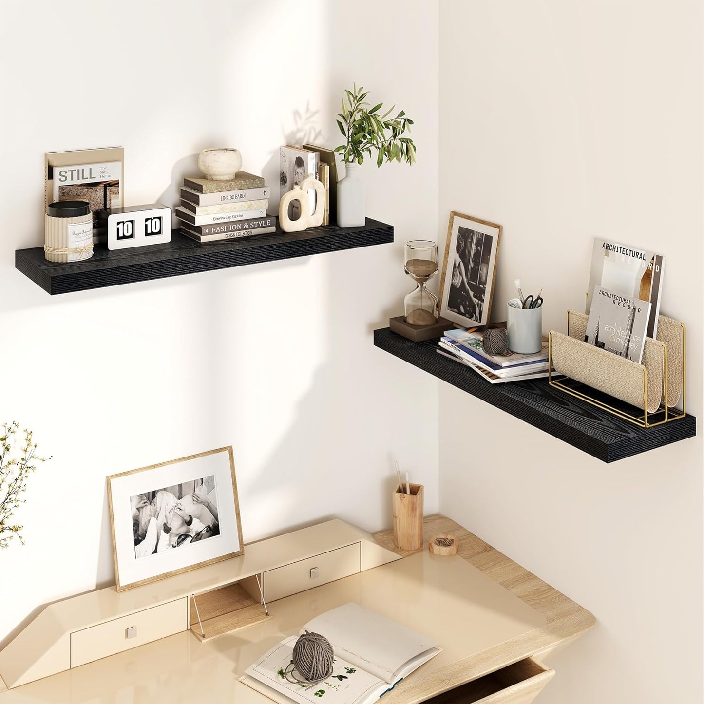 30 Inch Floating Shelves, Rustic Floating Wall Shelves 8 Inch Deep, 30 x 8 Floating Shelves for Home Decor, Deep Display & Storage Shelves for Kitchen, Bathroom, Living Room, Black Color, Set of 2