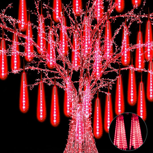 【4 Pack】 Christmas Meteor Shower Rain Lights 12inch, Totally 40 Tube 960 LEDs Icicle Lights Outdoor Raindrop Light for Xmas Halloween Wedding Party Tree Holiday Decoration, Red