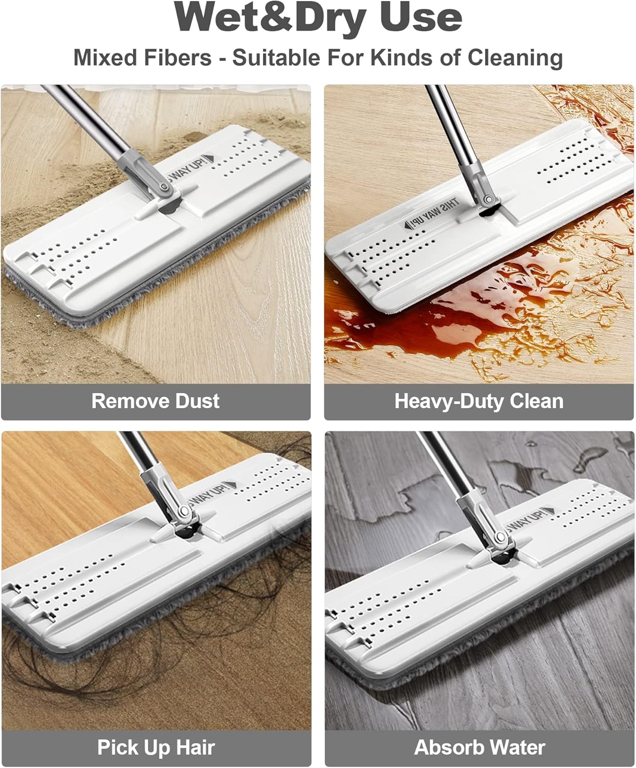 JOYMOOP Flat Mop Pads, Microfiber Mop Cleaning Pads, Washable Pads, Pads Replacement for Flat Mop or Mop Bucket Set, Pack of 4 Refills 13inch - Stripe