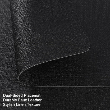 Myir JUN Placemats Dual Sided, Faux Leather Place Mats Set of 6 Indoor Placemats for Dining Table Outdoor Placemats Square Non-Slip Washable Table Mats (Black, Set of 6)