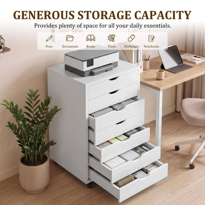 7 Drawer Mobile File Cabinet, Office Storage Cabinet, with Drawers