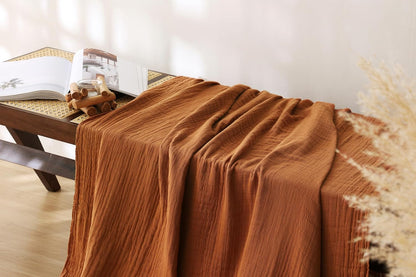 100% Cotton Muslin Throw Blanket for Bed, Couch, Travel, Luxuriously Soft, Pre-Washed, Breathable and Lightweight Gauze Blanket with Tassels, Suitable for All Seasons, Rust, 50"x60"