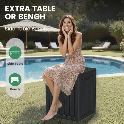 28 Gallon Outdoor Storage Box, Waterproof Durable Resin Deck Box for Indoor & Outdoor Use, Lockable Outdoor Bench, Deck Bin for Patio Furniture, Deliveries, Pool Supplies, Black