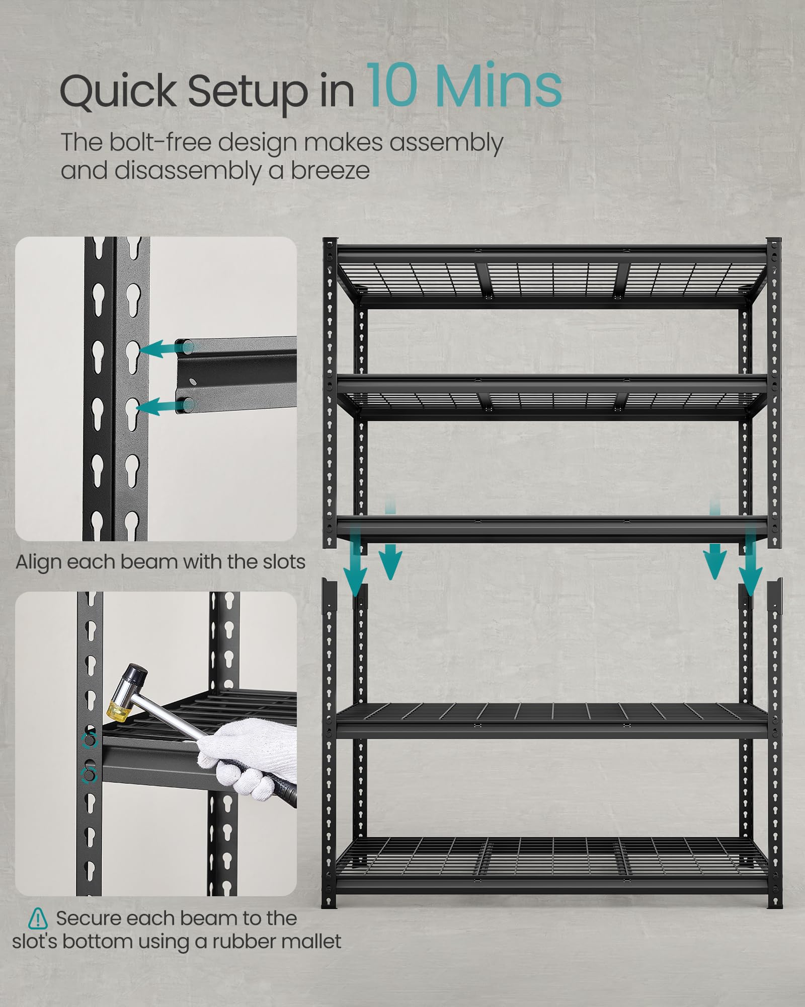 SONGMICS 5-Tier Steel Storage Shelves, Boltless Assembly, 2,200 lb Load