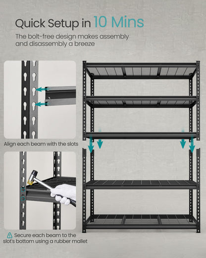 SONGMICS 5-Tier Steel Storage Shelves, Boltless Assembly, 2,200 lb Load