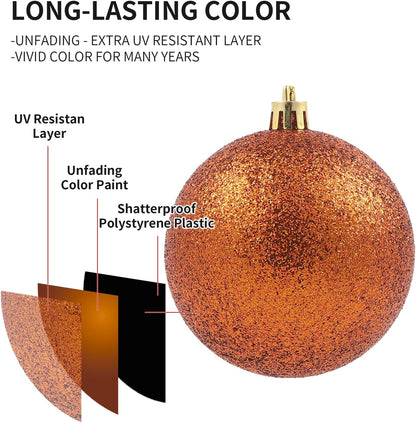 LANGXUN 36pcs Copper Orange Christmas Tree Decorations Balls, Bolas De Navidad, 2025 Christmas Decor, Indoor Outdoor Shatterproof Christmas Ornaments, Xmars Party Wedding Suppiles