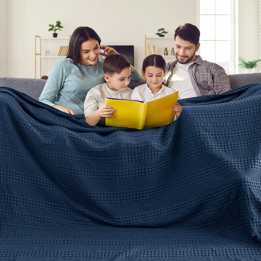 PHF Cooling Waffle Blanket California King Size, Lightweight 60% Rayon Derived from Bamboo & 40% Cotton Breathable Blanket for Hot Sleepers, Soft and Luxury for Bed Couch and Sofa, 110"x96", Navy Blue