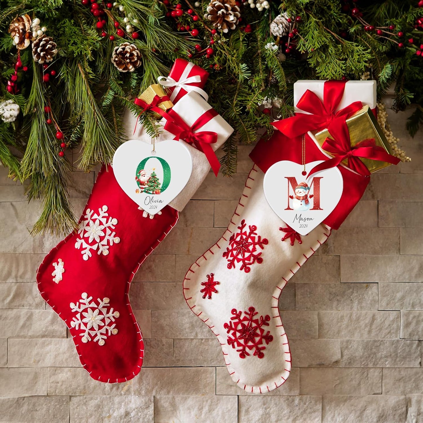 Name Ornaments for Christmas Tree, Personalized Christmas Ornaments, Custom Initial A-Z Monogram Ceramic Ornament 2025, Customized Gifts, Stocking Name Tags