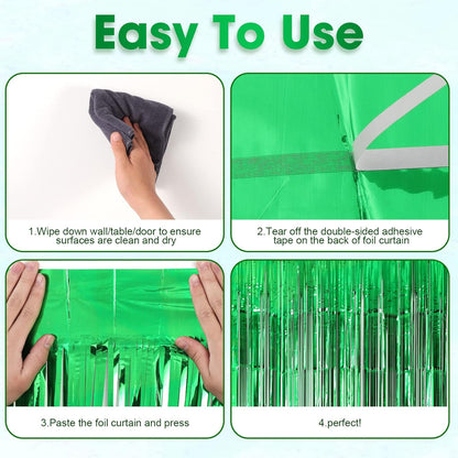 3 Pack 3.3x8.2 Feet Green Foil Fringe Backdrop Curtains, Tinsel Streamers Birthday Party Decorations, Fringe Backdrop for Graduation, Baby Shower, Gender Reveal, Disco Party