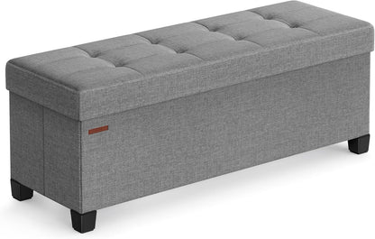 SONGMICS Storage Ottoman Bench, Foldable Foot Rest with Legs, 15 x 43 x 15.7 Inches, End of Bed Bench, Storage Chest, Load up to 660 lb, for Living Room, Bedroom, Entryway, Dove Gray ULSF018G02