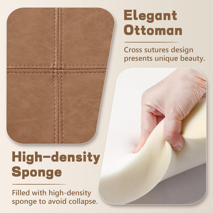 30-Inch Round Storage Ottoman, Modern Ottoman Coffee Table with Removable Top for Living Room, Bedroom, Office （Light Brown）