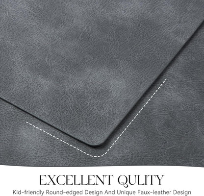 MOSAYT Vinyl Placemats Set of 8-12 X 17 Inch - Faux Leather 100% Waterproof Oil-Proof Wipeable PU Place Mats, Heat Resistant Reversible Table Mats for Kitchen, Dining, Outdoor (Grey)