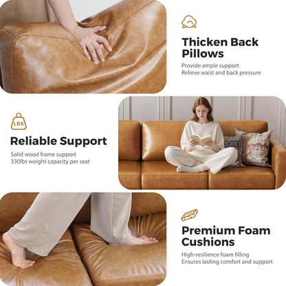 Faux Leather Oversized Accent Chair with Storage Deep Seat Single Sofa Large Reading Armchair for Living Room Bedroom Office Brown