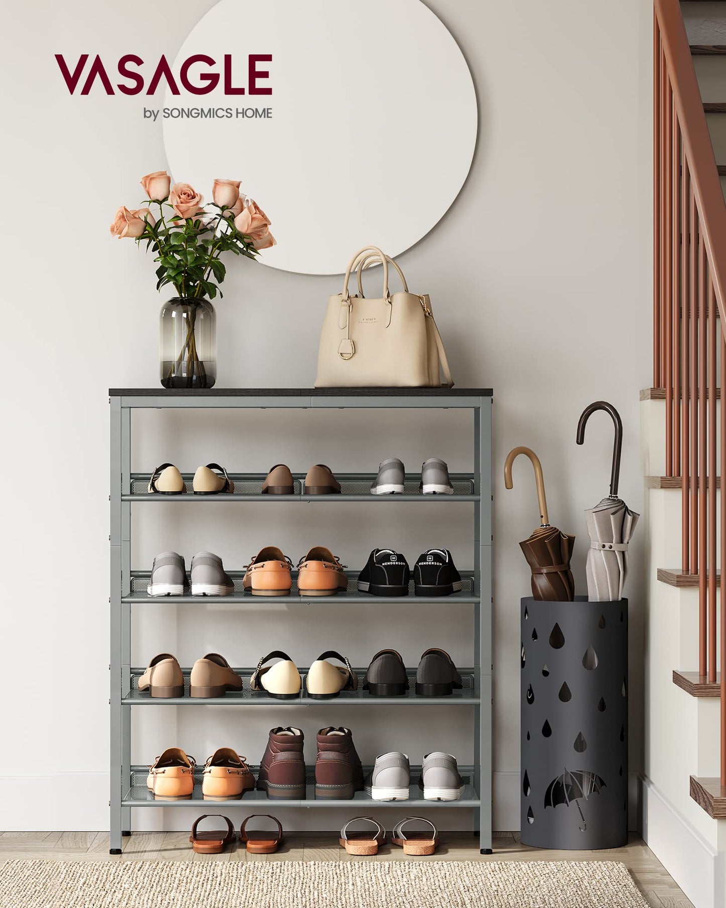 VASAGLE Shoe Rack for Entryway, Freestanding, Adjustable, Industrial