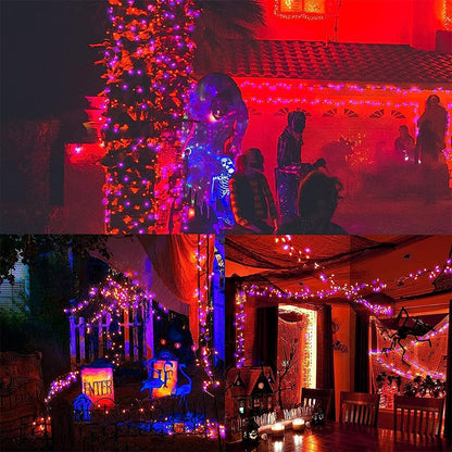 WATERGLIDE 50 LED Outdoor Halloween Lights, 16 FT Mini String Light with 8 Modes, Waterproof Battery Operated Tree Lights for Indoor Outdoor Patio Garden Party Wedding Decoration, Orange & Purple