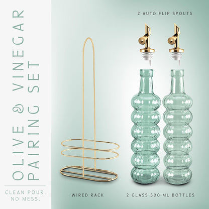 COOK WITH COLOR Glass Olive Oil Bottle Dispenser - 2 Pack- 17oz Oil and Vinegar Cruet - Olive Oil Carafe Decanter for Kitchen