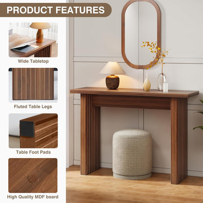 AVZEAR Mid Century Narrow Entryway Console Table, 43.3" Fluted Wood Couch Table Behind Sofa Long and Skinny for Living Room Hallway Entrance Foyer, Walnut