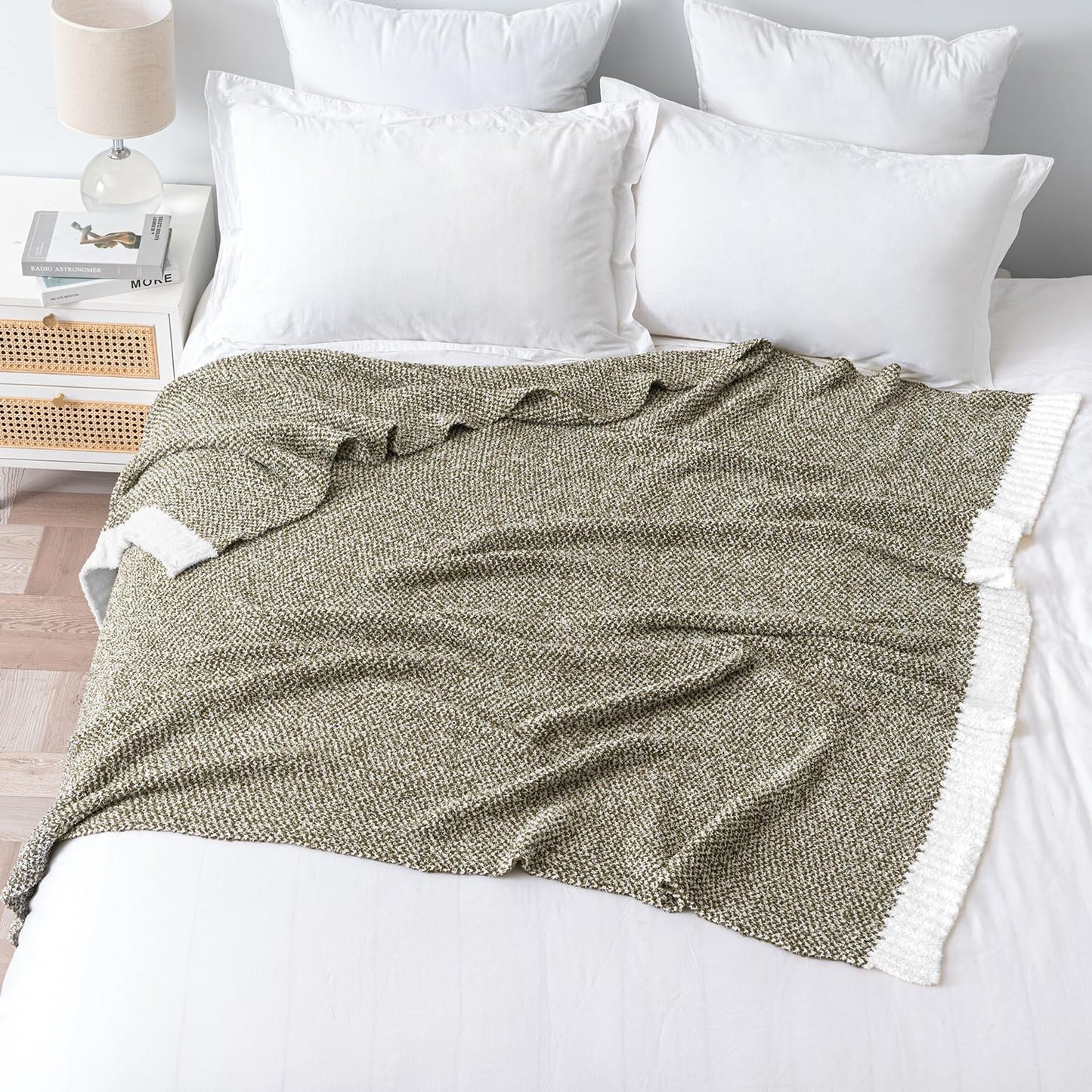 MIULEE Super Soft Throw Blanket for Couch, Olive Green Cozy Fluffy Warm Blankets Lightweight Knit Throw Blankets for Sofa, Bed, Chair, Living Room, Camping, Picnic, 60 x 80 inch