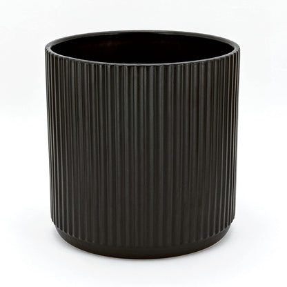 Amazon Basics Fluted Ceramic Round Planter, 10-inch, Black