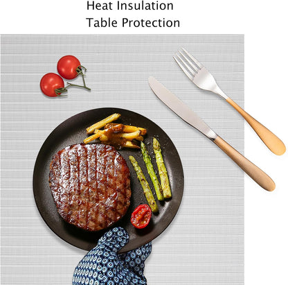 Myir JUN Placemats Set of 8, Vinyl Woven Placemats Place Mats Indoor Set of 8 Washable Table Mats Non-Slip Place mats for Dining Table (White Smoke, Set of 8)