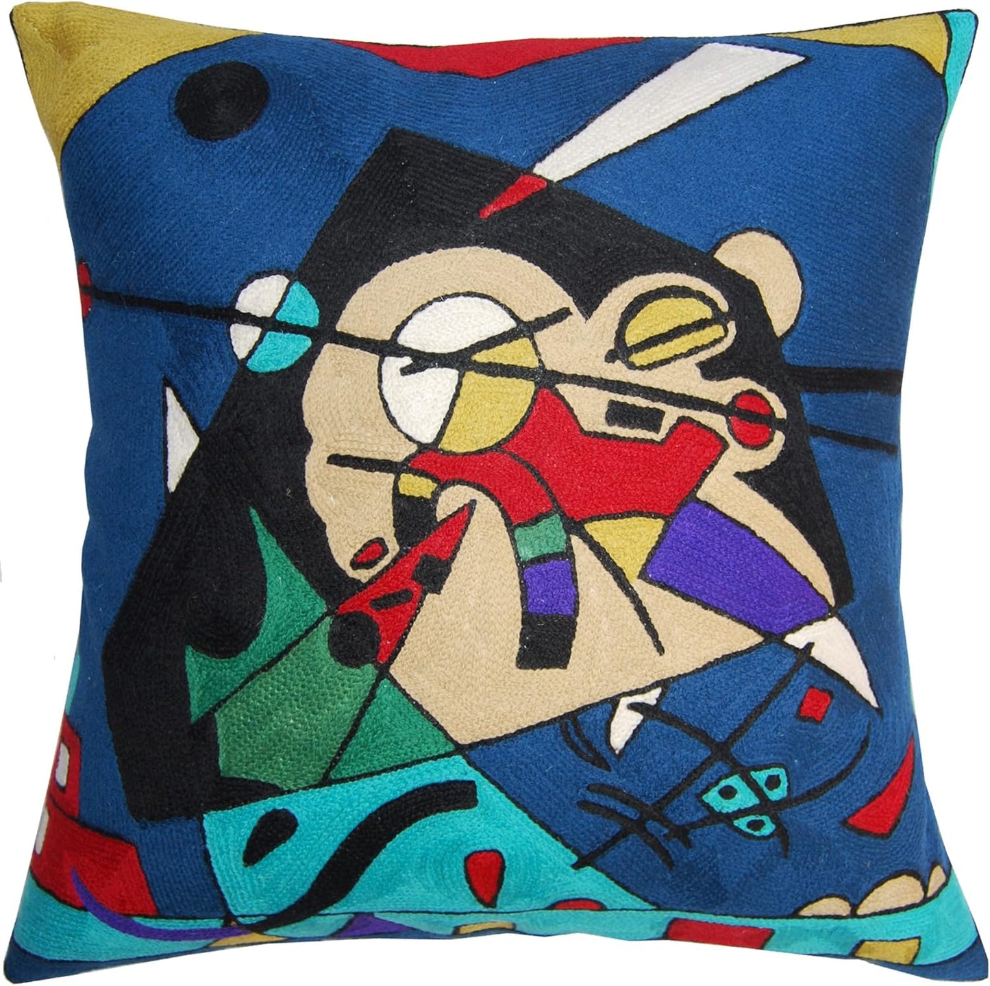 Kandinsky Modern Pillow Cover - Blue Harmony | Abstract, Contemporary, Mid Century Chair Cushion | Handmade Wool Size 18x18
