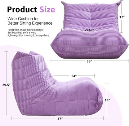 Bean Bag Chairs for Adults Giant Bean Bag Chair Memory Foam BeanBag Chair Big Bean Bag Sofa with Filler Faux Fur Fireside Beanbags Lazy Sofa for Living Room Bedroom Dorm Office (Purple Corduroy)