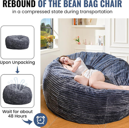 Large Bean Bag Chair, 6FT Giant Beanbag Chairs with Memory Foam Filled, Bean Bag Chairs for Adults, Ultra Soft Lazy Sofa for Living Room Bedroom (Grey)