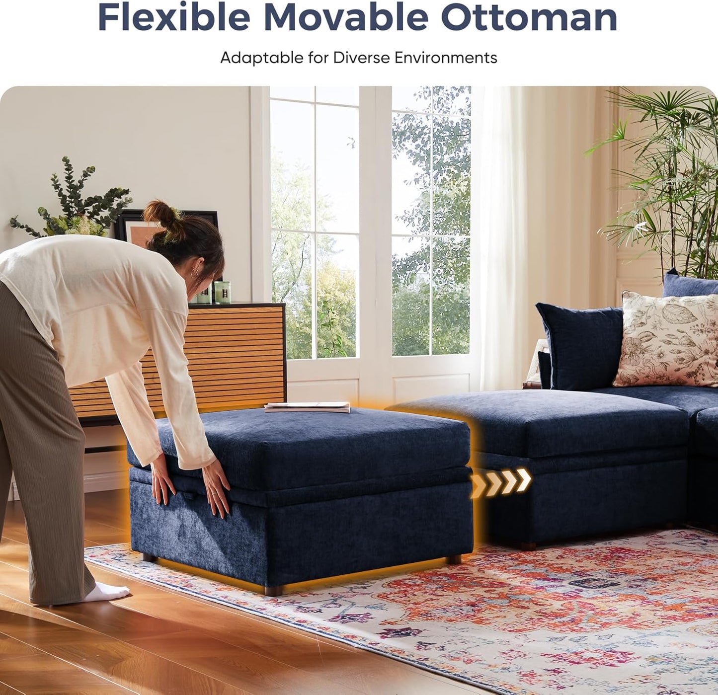 166.6" Oversized Modular Sectional Sofa, U Shaped Convertible Couch with Movable Ottoman, Large 8 Seat Corner Couches for Living Room Deep Seat Blue Chenille