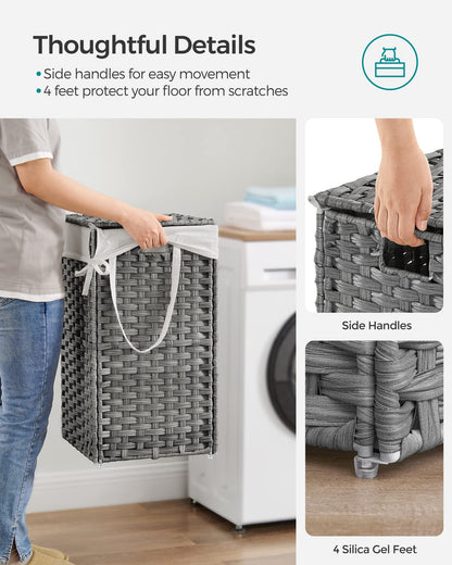 SONGMICS Laundry Hamper with Lid, 17.2 Gallon (65 L) Synthetic Rattan Clothes Laundry Basket with
