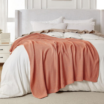 Joydeco Chunky Cable Knit Throw Blanket, Lightweight 100% Cotton Soft Cozy Throw Twin Blanket for Couch Bed and Sofa, Rustic Breathable Farmhouse Blanket Gift for Women Men(Burnt Orange, 60"x80")