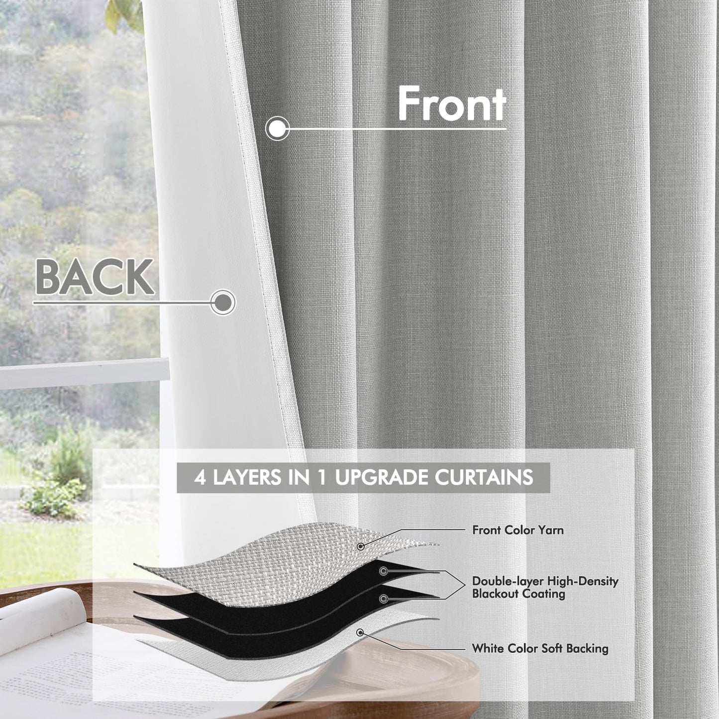 MIULEE 100% Blackout Curtains 102 Inch Long 2 Panels Set for Bedroom, Thick Faux Linen Black Out Curtain Room Darkening Back Tab Pleat Floor to Ceiling Window Drapes with Hooks for Living Room, Grey