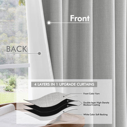 MIULEE 100% Blackout Curtains 120 Inch Long 2 Panels for Bedroom, Thick Luxury Faux Linen Black Out Curtain Room Darkening Back Tab Pleat Window Textured Drapes with Hooks for Living Room, Gery