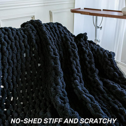 Chunky Knit Blanket - Luxury Soft Cozy 60 * 80 Throw Blanket,100% Woven Blanket Rope Knot Throw Blanket for Couch, Sofa, Home Decor, Gift - Machine Washable(Black)