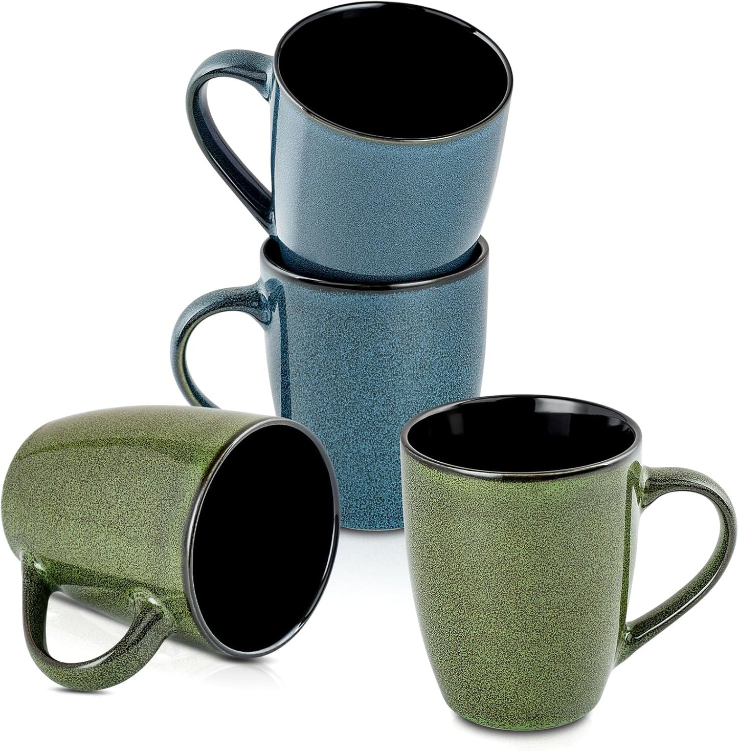 Ceramic Mugs 12oz,Large Ceramic Coffee Cups for Men, Women, Dad, Mom, Modern Coffee Mugs With Handle For Tea,Latte,Cappuccino,Cocoa. (green and blue 4pack)