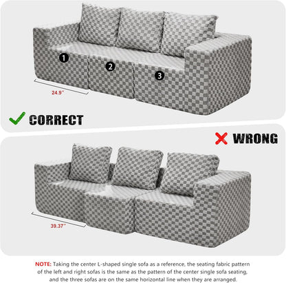 Modular Sectional Sofa 3-Seater Modular Couch with Deep Seat Memory Foam Cloud Chair with Pillows Oversized Sectional Sofa for Living Room Bedroom (Plush Grey, 3-Seater)