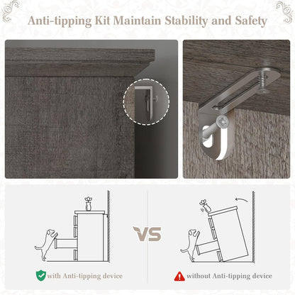 EnHomee Dresser for Bedroom with 6 Drawer & 2 Doors Wood Dressers & Chests of Drawers Farmhouse TV Stand,Entryway,Light Rustic Oak